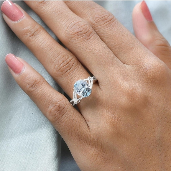 Genuine Sky Blue Topaz 💙 Ring Platinum over Sterling Silver Sz 11! - Picture 6 of 8